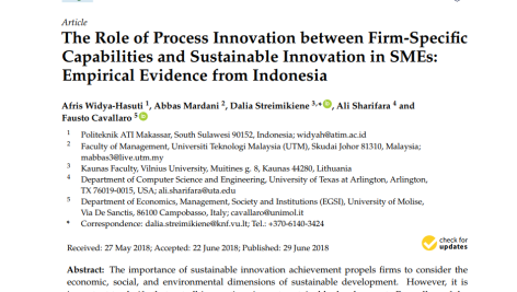 نقش نوآوری فرآیند بین قابلیت‌های خاص شرکت و نوآوری پایدار در شرکت‌های کوچک و متوسط: شواهد تجربی از اندونزی