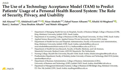 استفاده از مدل پذیرش فناوری (TAM) برای پیش‌بینی استفاده بیماران از سیستم پرونده سلامت شخصی: نقش امنیت، حریم خصوصی و قابلیت استفاده