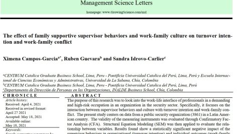 تأثیر رفتارهای حمایتی سرپرست خانواده و فرهنگ کار- خانواده بر قصد ترک شغل و تعارض کار و خانواده