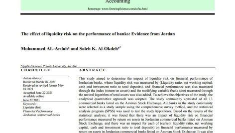تأثیر ریسک نقدینگی بر عملکرد بانک‌ها: شواهدی از اردن