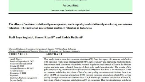 اثرات مدیریت ارتباط با مشتری، کیفیت خدمات و بازاریابی رابطه مند بر حفظ مشتری: نقش واسطه‌ای حفظ مشتری بانک در اندونزی