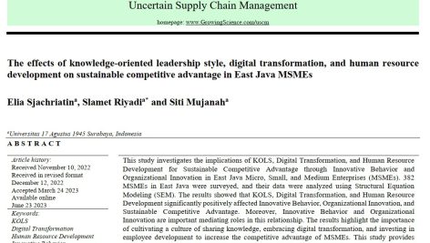 تأثیر سبک رهبری دانش محور، تحول دیجیتال و توسعه منابع انسانی بر مزیت رقابتی پایدار در شرکت های کوچک و متوسط جاوای شرقی