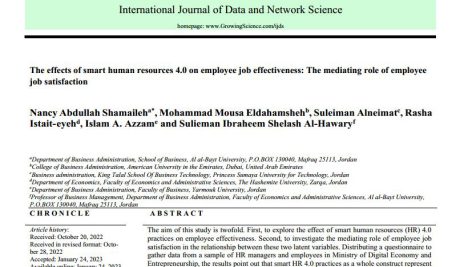 اثرات منابع انسانی هوشمند ۴٫۰ بر اثربخشی شغلی کارکنان: نقش واسطه‌ای رضایت شغلی کارکنان
