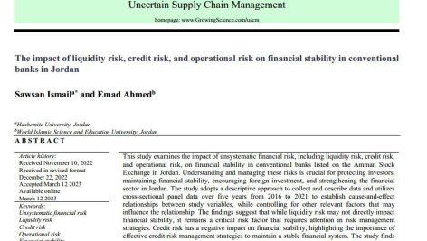 تأثیر ریسک نقدینگی، ریسک اعتباری و ریسک عملیاتی بر ثبات مالی در بانک‌های اردن