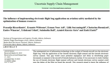 تأثیر پیاده سازی اپلیکیشن الکترونیکی کیسه پرواز بر ایمنی هوانوردی با واسطه بهینه سازی منابع انسانی