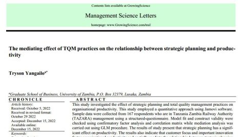 تأثیر واسطه‌ای شیوه‌های مدیریت کیفیت جامع بر رابطه بین برنامه ریزی استراتژیک و بهره وری