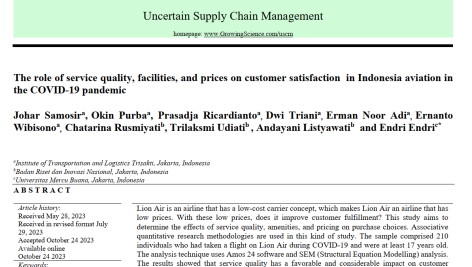 نقش کیفیت خدمات، امکانات و قیمت‌ها بر رضایت مشتری در هوانوردی اندونزی در همه گیری COVID-19
