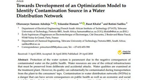 توسعه یک مدل بهینه سازی برای شناسایی منبع آلودگی در شبکه توزیع آب