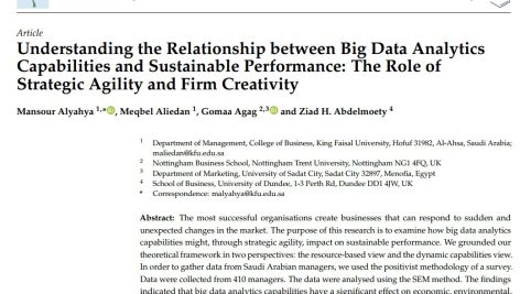 درک رابطه بین قابلیت‌های تجزیه و تحلیل کلان داده‌ها و عملکرد پایدار: نقش چابکی استراتژیک و خلاقیت قوی