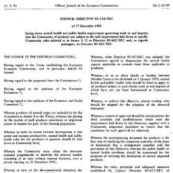 دستور العمل شورای اروپا مورخ 92/118/EEC